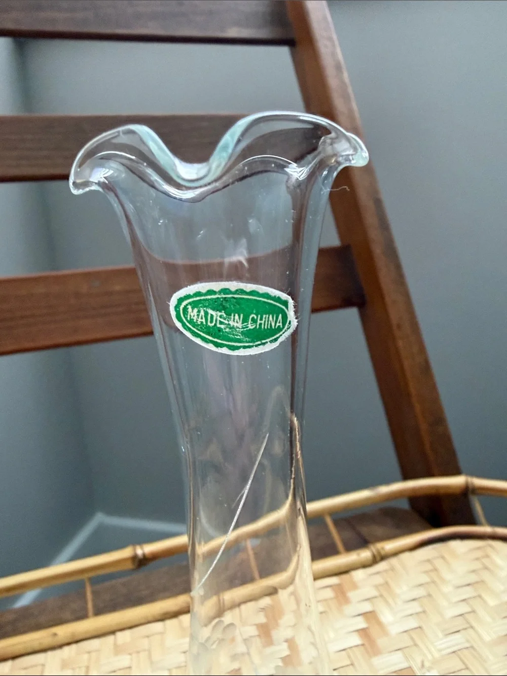 Clear Glass Pedestal Bud Vase with Ruffled Rim | Made in China | Cottage Farmhou